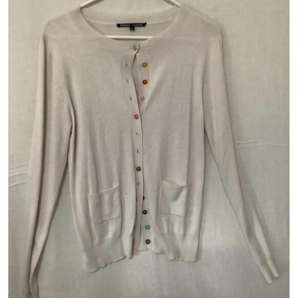 Coldwater Creek Women's White Cardigan Sweater with Multi-Colored Buttons - Picture 6 of 9